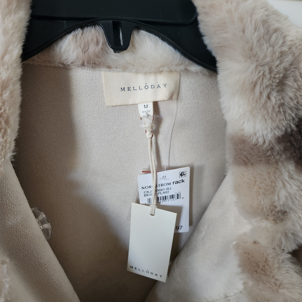 NWT Plaid Faux Fur Cream and Brown Teddy Jacket - Picture 4 of 5